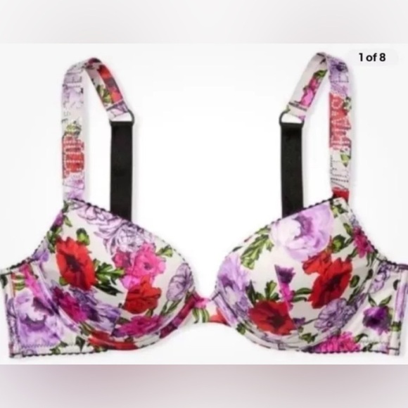Victoria's Secret BOMBSHELL Bra Floral Satin Shine Strap Rhinestone Push-Up - Picture 1 of 6